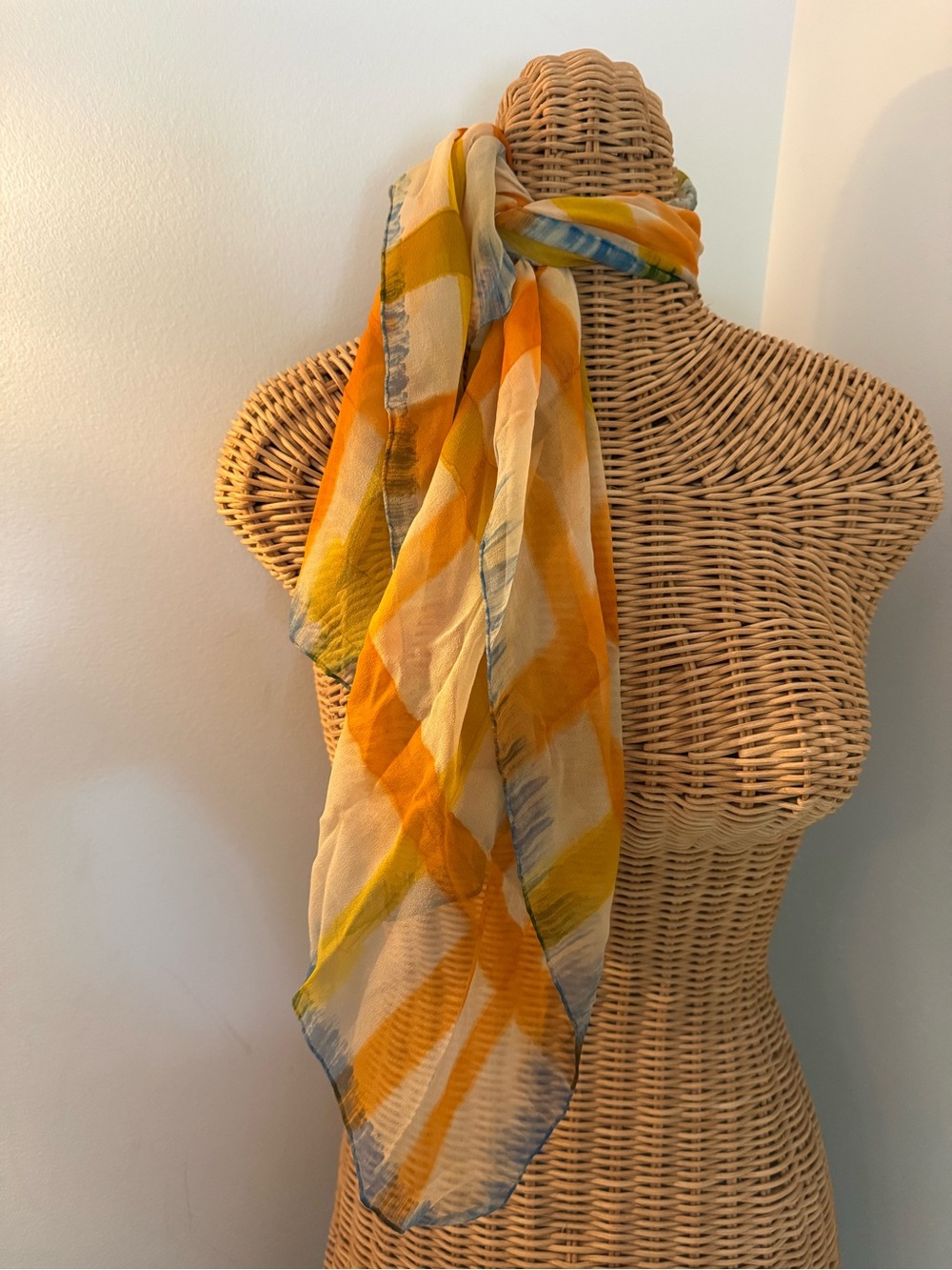 Vintage 💯 silk Lightweight Yellow & Orange Plaid Scarf- Mode Maker